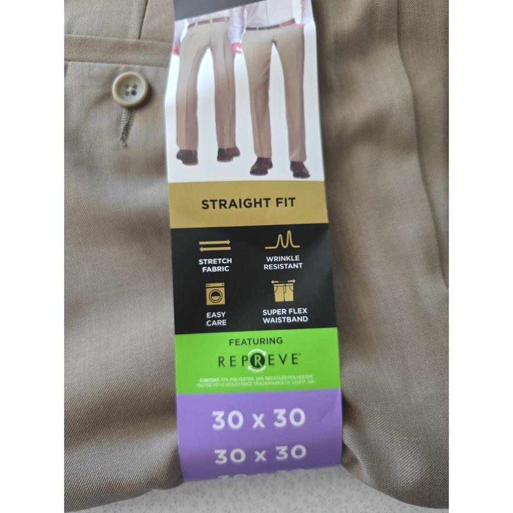 Haggar Men's Dress Pants Straight Fit Tan 30x30 New With Tags Super Flex Waist - Picture 5 of 5